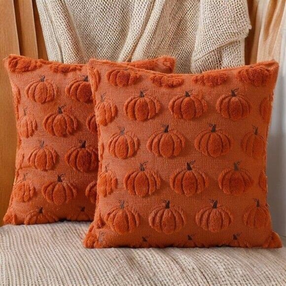 Pumpkin Pillow Covers Decorative Throw Cases Halloween Holiday Fall Decor 16x16 - Picture 2 of 10